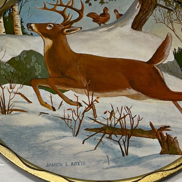 James L Artig Metal Tray with Buck, Grouse and Trees - Picture 2 of 5
